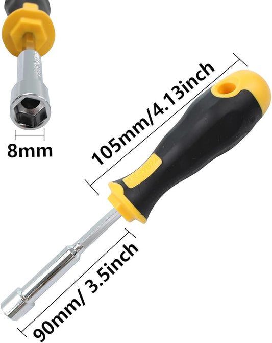 2PCS 8mm Socket Wrench Screwdriver, Hex Nut Driver, with 3.5 Inch Steel Shaft and Non-slip Handle for DIY Repairing