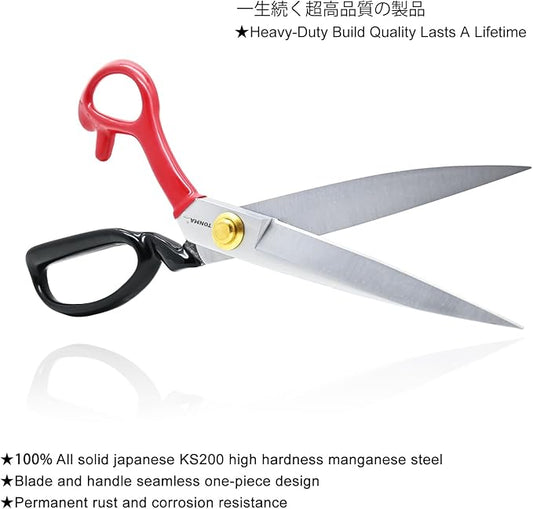TONMA True Left Handed Fabric Scissors [Made in Japan] 10 Inch Heavy Duty Sewing Scissors, Industrial Japanese Steel Dressmaker Tailor Shears for Cutting Clothes Fabric Denim Leather