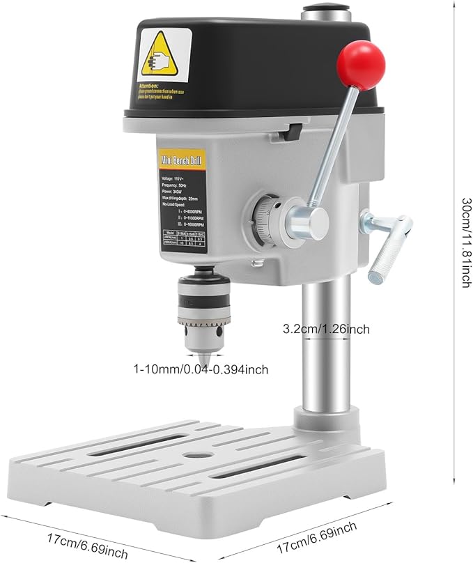 Portable Bench Drill Press, 340W Adjustable Mini Drilling Machine, 110V Precision Desktop Drill Tool, 16000RPM High-Speed Electric Drill Equipment for Wood Metal Plastic DIY Crafts Model Making
