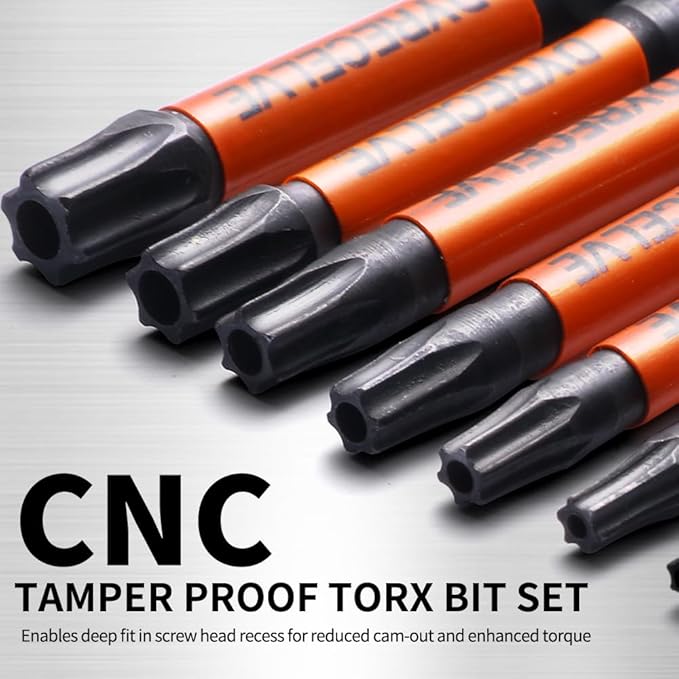 Impact Security Torx Bit Set 6-Inch Long (8-Pack T8-T40), S2 Steel Tamper Proof Star Bits Set, with 1/4'' Hex-Shank, Magnetic and High-Torque, for Automotive, Electronics, DIY