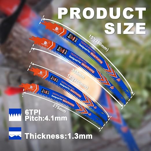 Japanese Teeth Reciprocating Saw Blades 15"*4+12"*4- Curved Edge Wood Pruning Saw Blades 6TPI for Tree Trimming,Wood Cutting,Cr-V Sabre Saw Pruning Blade