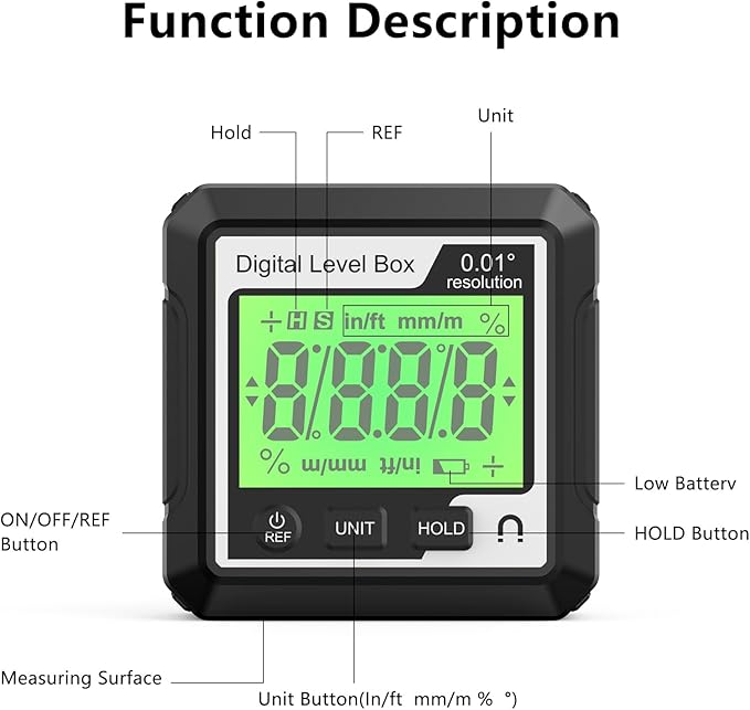 Abizarch Digital Angle Finder Magnetic Angle Gauge LCD Digital Level tool Protractor Inclinometer Level Box Backlit Portable Angle Measurement Tool Battery Operated (black+white) (Black+white)