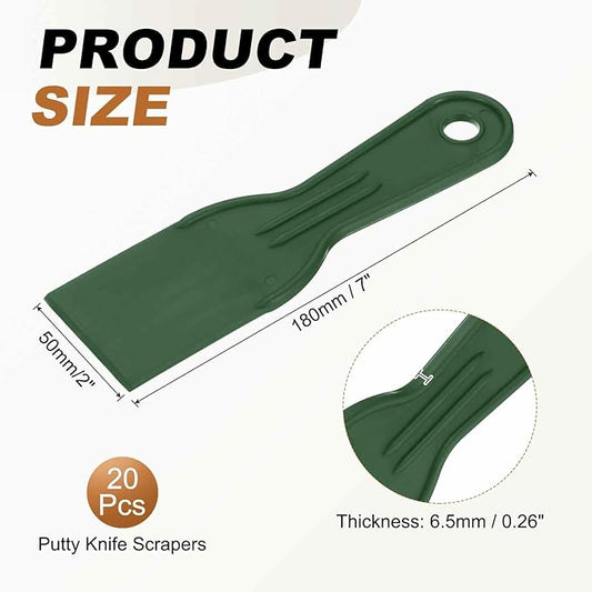 HARFINGTON 20pcs Putty Knife Scraper 2" Width Flexible Plastic Putty Knife Paint Scraper Tool for Taping Drywall Spreading Painting Wall Scratching Dark Green