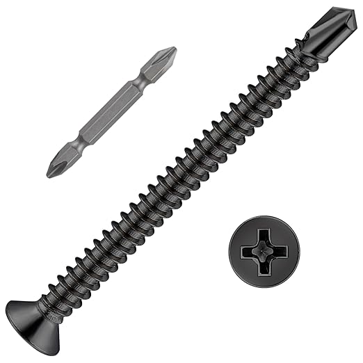 Wensilon竊?50pcs竊?8횞2?쓋or Sheet Metal Self-Tapping Screws 410 Black Stainless Steel Flat Head High-Strength Quick self-Drilling Screws