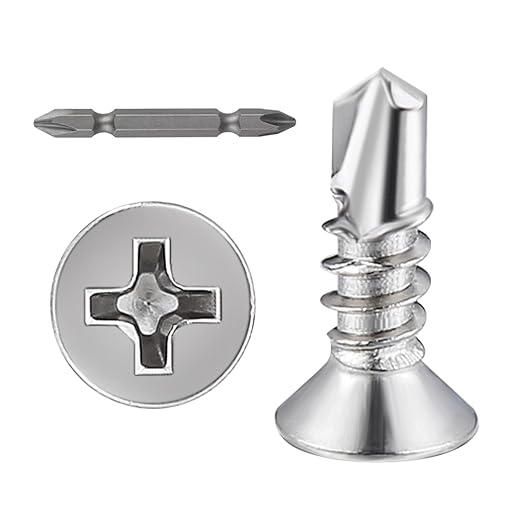 Wensilon竊?00pcs竊?8횞1/2?쓋or Sheet Metal Self-Tapping Screws 410 Stainless Steel Flat Head High-Strength Quick self-Drilling Screws