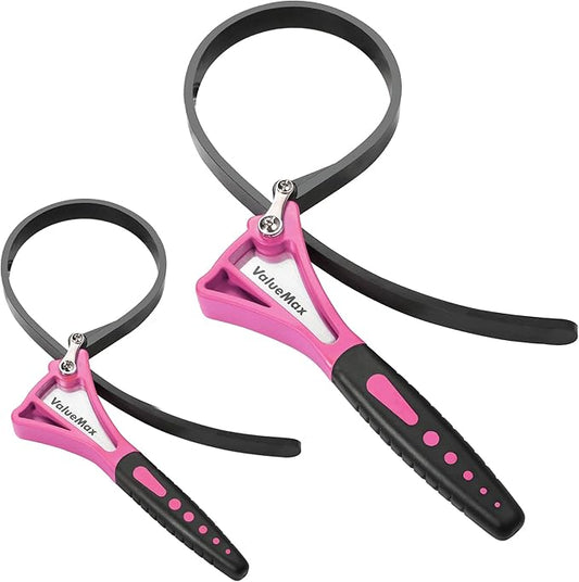 ValueMax 2-piece Strap Wrench Set, Adjustable Oil Filter Wrench with Max Diameter 4" (Small) and 6"(Large), Jar Opener, Pipe, Plumbing, Purple