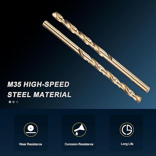 PATIKIL 5/32" Drill Bit, Jobber Straight Shank M35 Cobalt 5% High-Speed Steel 135째 Gold Finish for Stainless Steel Hard Metal - 12 Pack