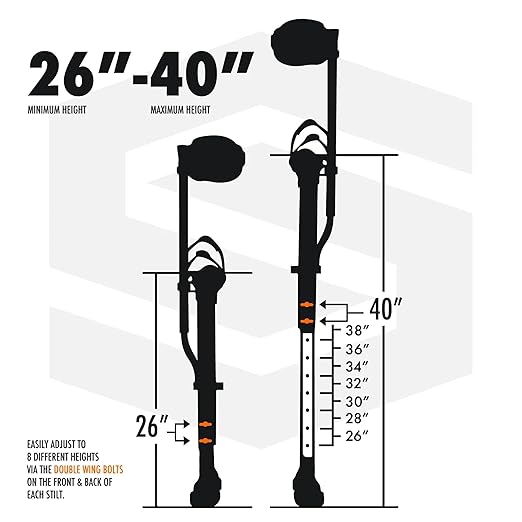 SurPro Single-Sided Drywall Stilts, Aluminum Base, 26??- 40??Height, QuadLock Contractor-Grade Stilts with Patented Flexion Foot System (S1X-A-2640) for Drywallers, Painters, Stilts Drywall