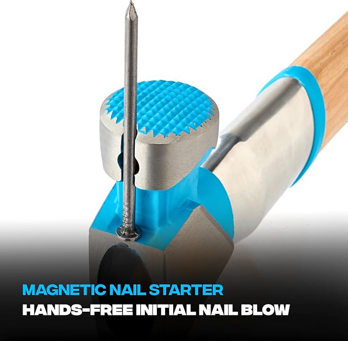 OX Tools Pro 22oz Curved Hickory Handle Hammer with TPR Grip and Steel Shaft Hickory Framer - Magnetic Nail Starter Curved Axe Handle Milled Face Straight Claw Hammer OX-P088422