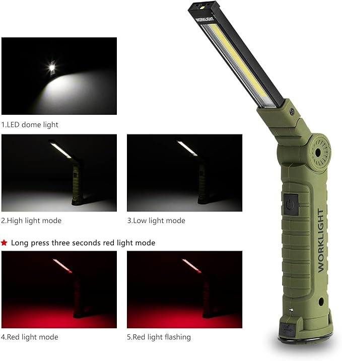 Men Tools for Christmas Birthday Gift 2 Packs LED Rechargeable Work Light Flashlights, 360째Rotate 5 Modes,Gifts for Men Him Dad Handyman for Car Repair, Grill and Outdoor