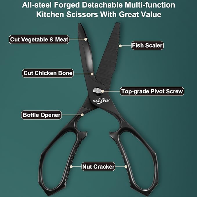 Kitchen Scissors for Food竊똏remium Kitchen Shears Heavy Duty竊?.8?쿢ltra Sharp Meat Scissors Detachable Blade竊똀ll Steel Poultry Shears Black Titanium Plated竊똀nti-Slip Cooking Scissor All Purpose