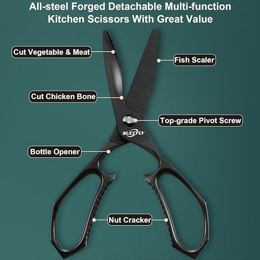 Kitchen Scissors for Food竊똏remium Kitchen Shears Heavy Duty竊?.8?쿢ltra Sharp Meat Scissors Detachable Blade竊똀ll Steel Poultry Shears Black Titanium Plated竊똀nti-Slip Cooking Scissor All Purpose