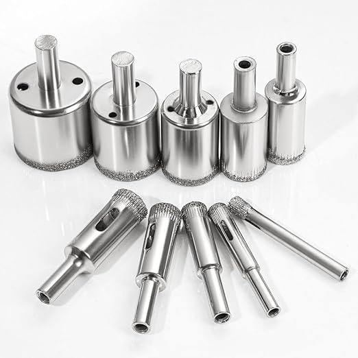 Vivicreate 10 pcs Diamond Drill bits Hole Saw Set kit for Glass Ceramic Tile Porcelain Marble Granite Stone Cutting Drilling Tool Glass Hole Cutter Ceramic brocas para Ceramica Broca para vidrio