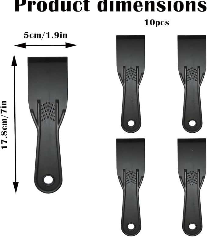 10 Piece Plastic Putty Knife Set 2 Inch Black Flexible Spackling Knives for Wall Repair Plaster Application and Finishing Tools Durable Plastic Putty Knife Set for Home Improvement