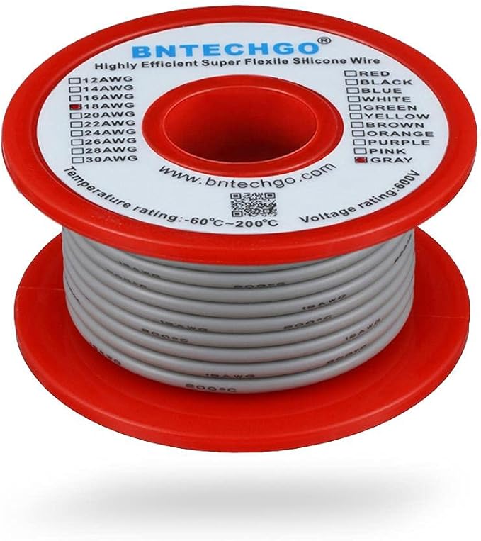 BNTECHGO 18 Gauge Silicone Wire Spool 50 ft Gray Flexible 18 AWG Stranded Tinned Copper Wire