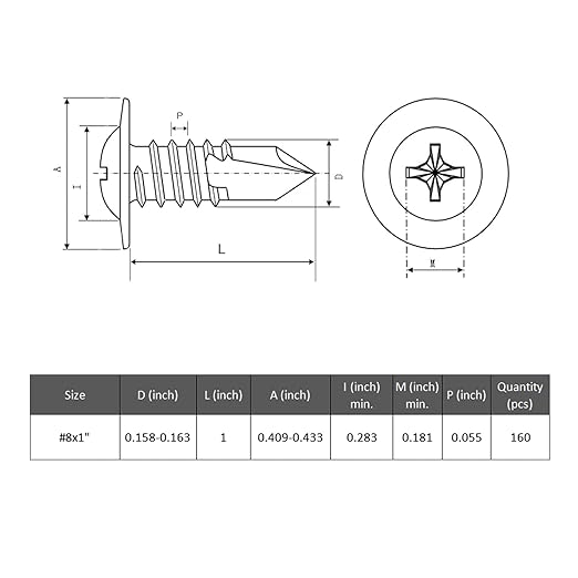 160Pcs #8 x 1 Self Drilling Screws for Metal,410 Stainless Steel Black Zinc Plated,Self Tapping Sheet Metal TEK Screws,Modified Truss Head