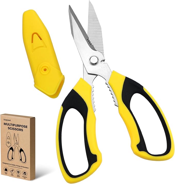 8 Inch Utility Scissors for Kitchen, Office, Craft & DIY ??Heavy Duty Stainless Steel Multipurpose Scissors for Cutting Cardboard, Fabric, Carpet, Wire and Leather ??with Protective Cover