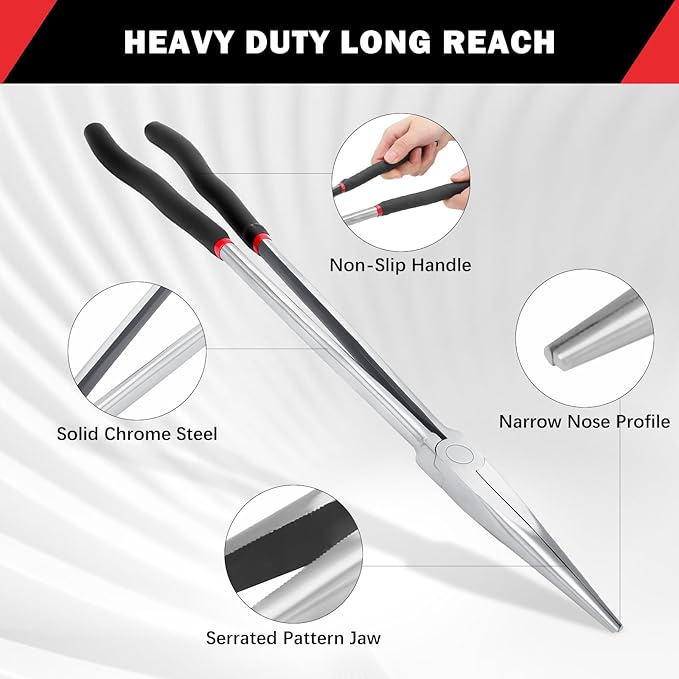 16in Needle Nose Pliers,Extra Long Needle Nose Pliers Steel Long Reach Pliers with Nonslip Handle Repairing Hand Tool for Narrow Spaces and Limited Areas