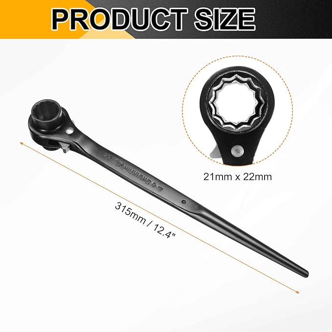 HARFINGTON 2pcs Scaffolding Podger Ratchet Wrench 21mm x 22mm CR-V 12 Point Double Ended Socket Ratcheting Podger Scaffold Spud Spanner Tool for Auto Repair Mechanical Maintenance, Black