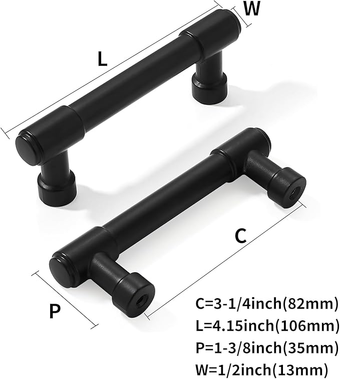 khtumeware 10 Pack 3-1/4 Inch(82mm) Matte Black Cabinet Pulls Kitchen Cabinet Hardware for Cupboard Drawer Pulls Dresser Handle