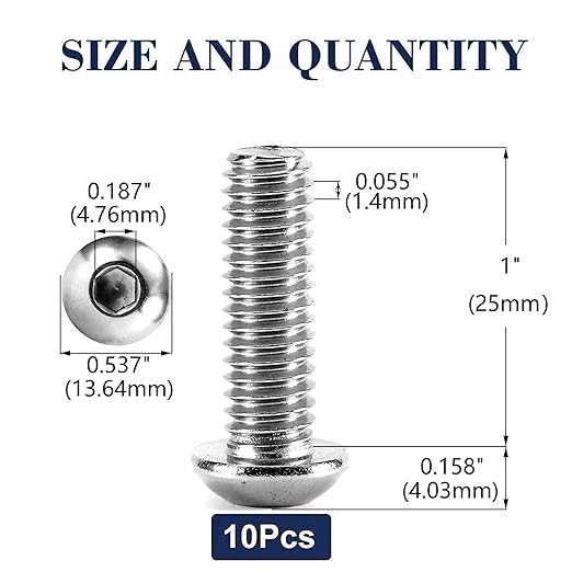 5/16-18 x 1" Button Head Socket Cap Bolts Screws, 10Pcs 304 Stainless Steel 18-8, Allen Hex Drive, Bright Finish by SG TZH(with Hex Spanner)