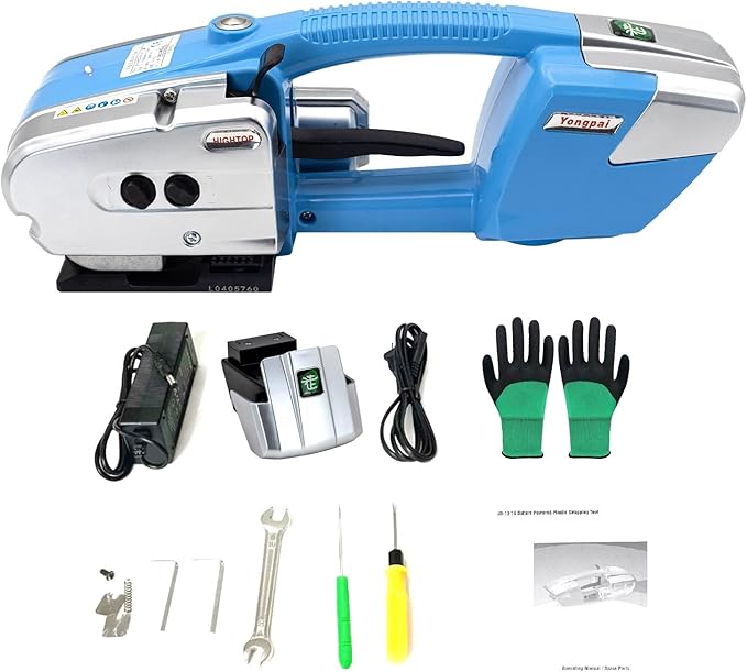Electric Strapping Machine for 1/2-5/8 Inch Wide PP/PET Strap - Automatic Tool With 4000mAh Two Battery Hot Melting Box Pallet Packaging Baler Powered Banding Tools