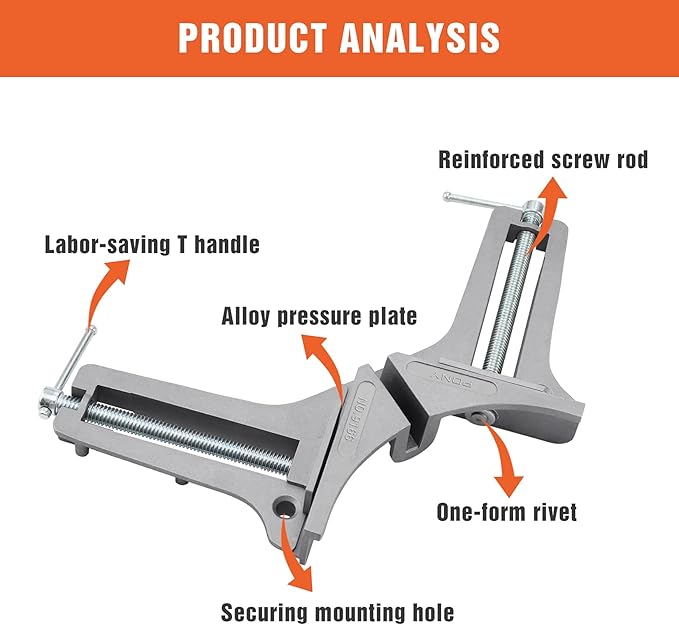 PONY 2-Piece 90 Degree Corner Clamp Set, Featured with 3?쇺?Maximum Opening, 200 lbs Clamping Force & 1/2?쇺?Clamping Height, Aluminum Alloy Body, Adjustable Right Angle Clamps for Multiple Projects