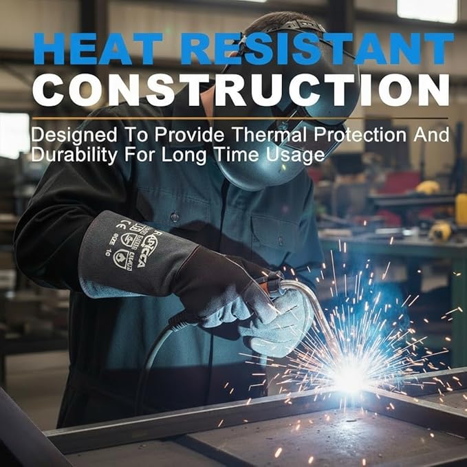 Fireplace Gloves Fire Heat Resistant: Dark-Grey 16IN 932??- Fireproof Leather for Fireplace Fire Pit Wood Stove Campfire Furnace BBQ Grill Oven Stick Mig Welding Welder Gear - Birthday Gift XL