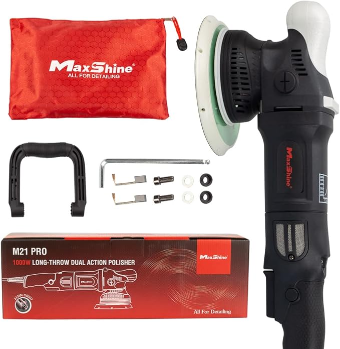 Maxshine 21mm, 6" Plate M21 Pro Dual Action Polisher & 16oz AIO Polish - 6-Speed, 5/16??24 Thread - Auto Detailing Tool for Buffing, Paint Protection, Swirl & Scratch Repair, Glossy Shine, Restoration