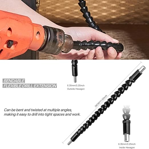 18pcs Flexible Drill Bit Extension Set, Hex Shank 105째 Right Angle Drill Attachment, Bendable, 1/4 3/8 1/2" Universal Socket Adapter Set, 3pcs Drill Bit Holder Extension, Screwdriver Bit Kit