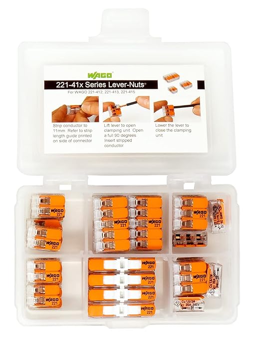WAGO 221 Lever Nuts 35pc Compact Splicing Wire Connector Assortment with Case. Includes 221-2401, 221-412, 221-413, 221-415