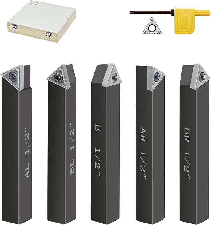 Metal Lathe Cutting Tools,5 Sets of 1/2" Carbide Metal Cutting Tool Bits Kit,Indexable Lathe Turning Tool,Carbide Lathe Tools For Metal