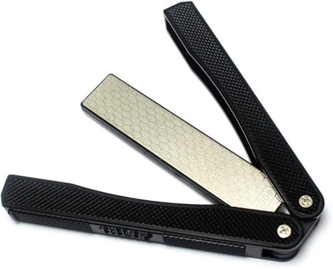 400/600 Grit Pocket Knife Sharpener Folding Diamond Knife Sharpener Double-Sided Sharpening Stone for Outdoor Camping Garden Kitchen (Black) (Foldable)