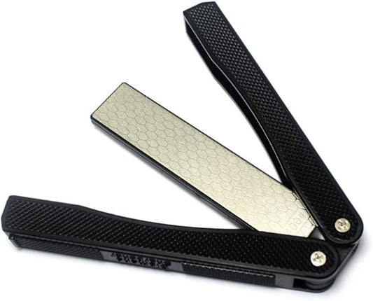400/600 Grit Pocket Knife Sharpener Folding Diamond Knife Sharpener Double-Sided Sharpening Stone for Outdoor Camping Garden Kitchen (Black) (Foldable)