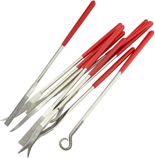 YAKAMOZ 10 Pcs Assorted Mini Diamond File Set Flat Needle Square Round Shape Rifler Files for Metal Jewelers Glass Wood Carving Craft Handy Curved Files Tool - 3x140mm