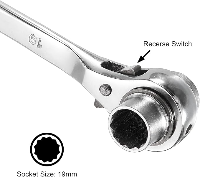 uxcell 19 x 21mm 12-Point Scaffold Podger Ratchet Spanner Ratcheting Socket Wrench Tool (Silver Tone) 2pcs