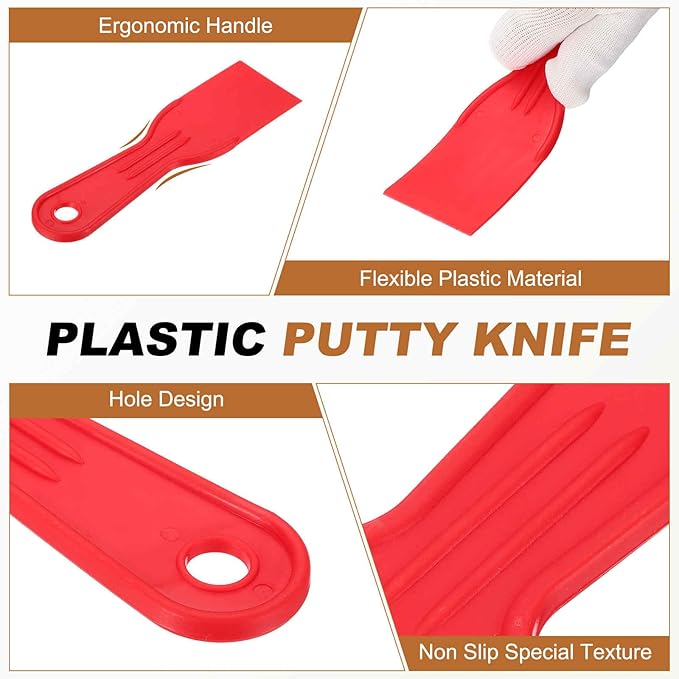 HARFINGTON 5pcs Putty Knife Scraper 2" Width Flexible Plastic Putty Knife Paint Scraper Tool for Taping Drywall Spreading Painting Wall Scratching Red
