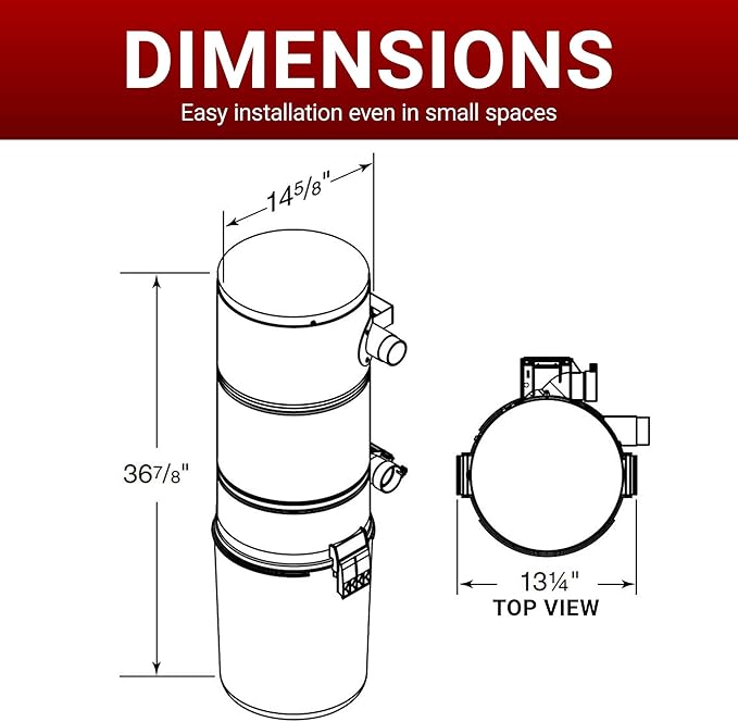 Drainvac Broan-nutone 650 Air watts Residential Central Vacuum System - Advanced HEPA Filtration with 99.97% dust and microparticle Capture, Anti-Vibration, Powerful Suction