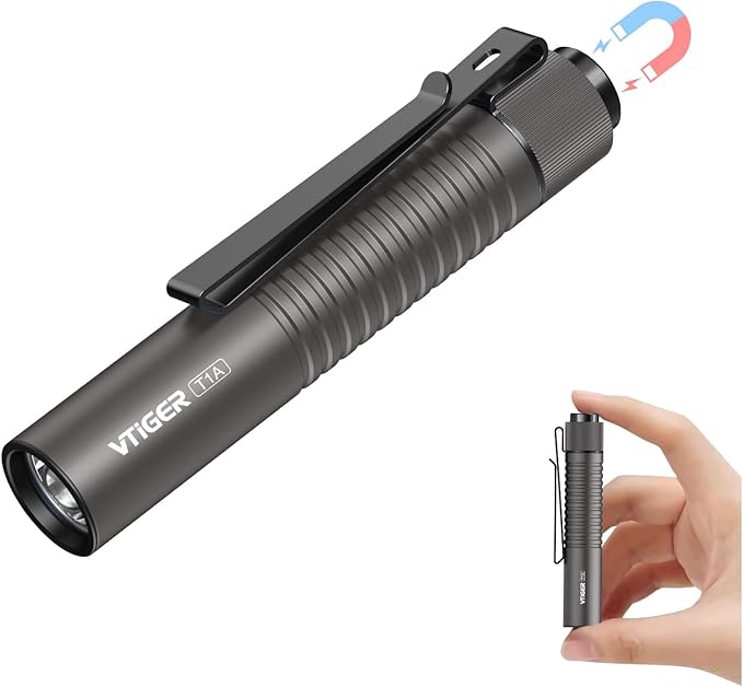 VTIGER T1A Mini Pocket EDC Flashlight with Clip,1300 Lumen Compact AA Rechargeable LED Little Flashlights, Super Bright Tail Switch Small Flash Light with Magnet for Camping,Hiking,Outdoor,Emergency