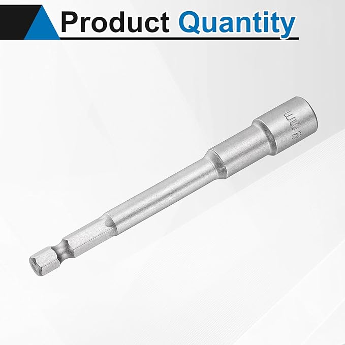 HARFINGTON Nut Driver Drill Bit 8mm Metric Socket 1/4" Hex Shank 3.94" (100mm) Long Magnetic 6-Point Sockets Quick Change CR-V Steel Bolt Setters for Power Drill Drivers