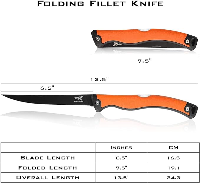 KastKing Folding Fillet/Fishing/Camping/Hunting Knife, Razor Sharp G4116 German Stainless-Steel Blade, Non-Slip Handles, 13 쩍 inch overall Length, only 7 쩍 inch folded, Includes Sheath