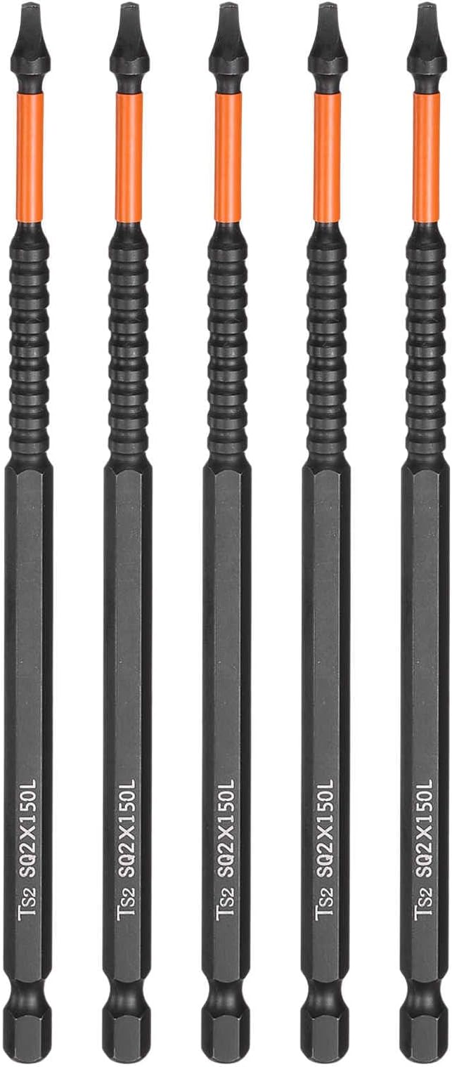 HARFINGTON 5pcs Square Head Screwdriver Bits 1/4" Hex Shank SQ2 Magnetic Head 6" Length S2 Steel Screw Driver Drill Bit for Repair Work Electric Screw Driver