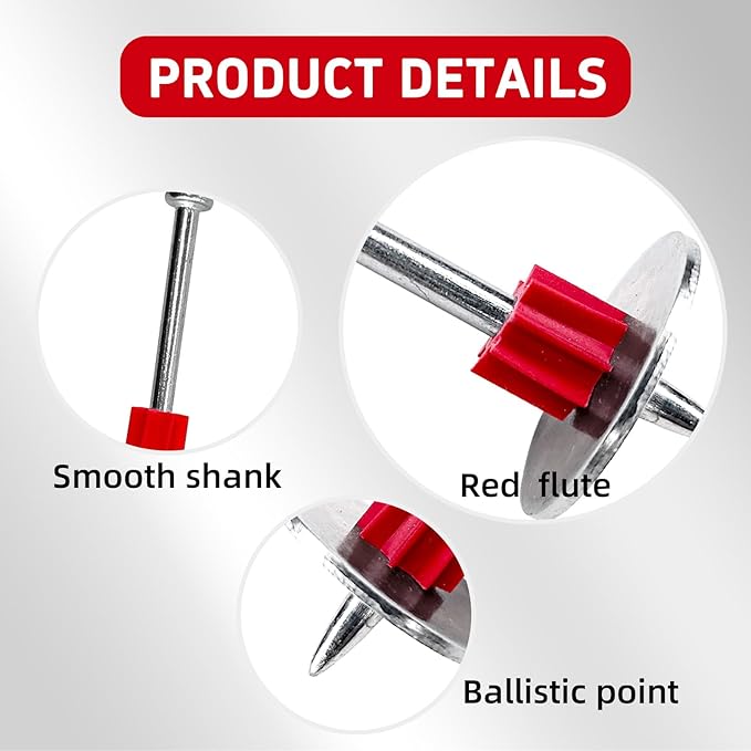 2-1/2" Powder Actuated Fasteners with 1" Washer .300 Head .145" Shank for Powder Fastening & Power Framing systems, 100 Pack