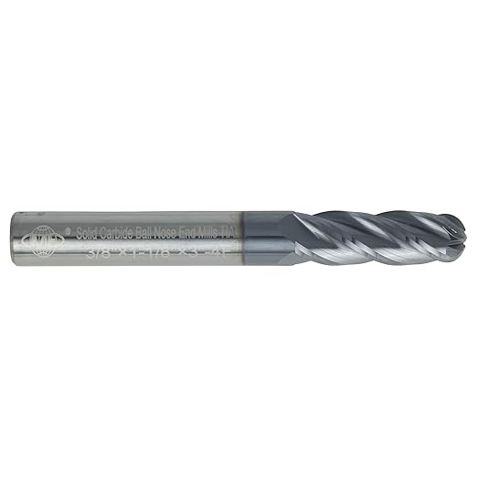 CME 5 pcs Micrograin Carbide End Mills, Ball Nose, TiAlN Coated, 3/8" Mill Diameter, 1 1/8" Length of Cut, 3" Overall Length, 4 Flute, Center Cutting