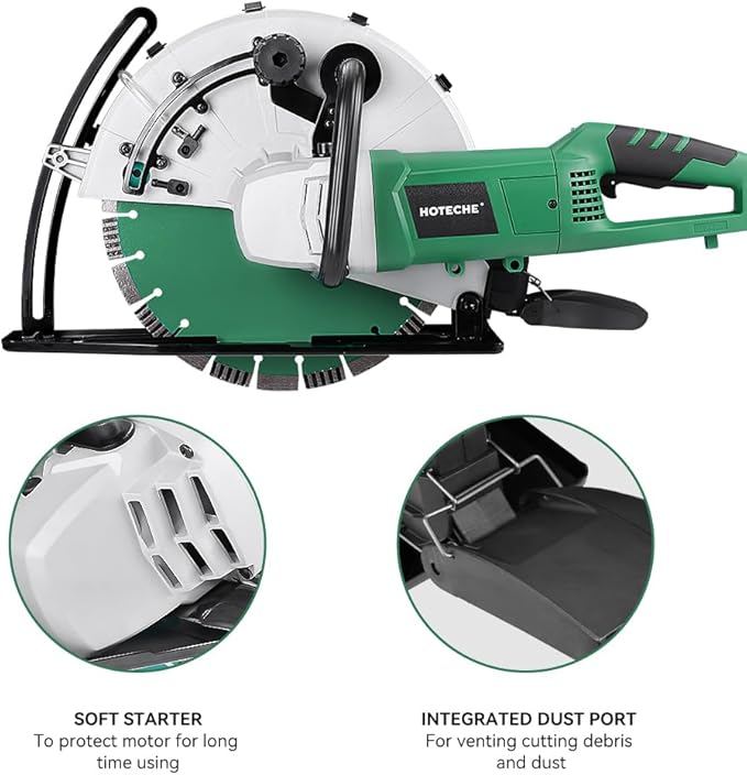 Hoteche 14-Inch Electirc Concrete Saw - 2600W Multifunctional Cut-off Saw with Diamond Cutting Blade for Masonry, Mentalworking and Woodworking