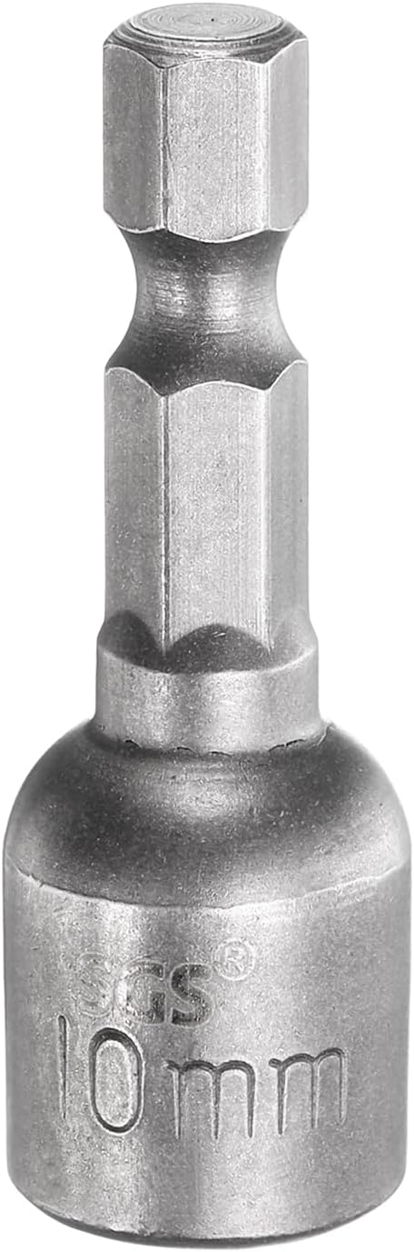 HARFINGTON Nut Driver Drill Bit 10mm Metric Socket 1/4" Hex Shank 1.65" (42mm) Long Magnetic 6-Point Sockets Quick Change CR-V Steel Bolt Setters for Power Drill Drivers