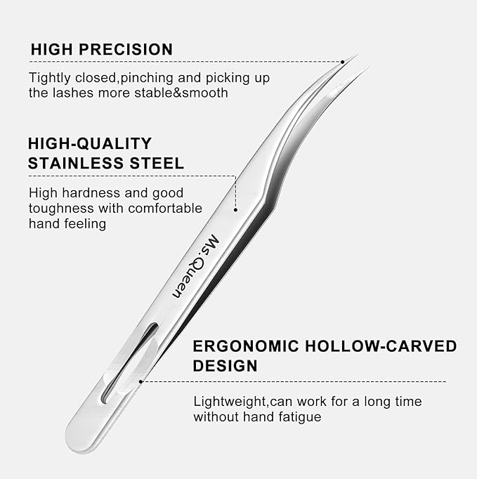 Ms.Queen Isolation Tweezers for Lash Extensions,Dolphin Shape Curved Isolation Lash Tweezers for Classic and Volume Lash Extension Applying