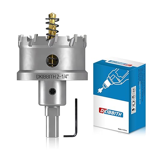 DKIBBITH TCT Hole Saw 2-1/4"(57mm) Heavy Duty Tungsten Carbide Tipped Hole Cutters for Stainless Steel, Copper, Iron, Brass, Plastic with Titanium-Plated Pilot Drill Bits.