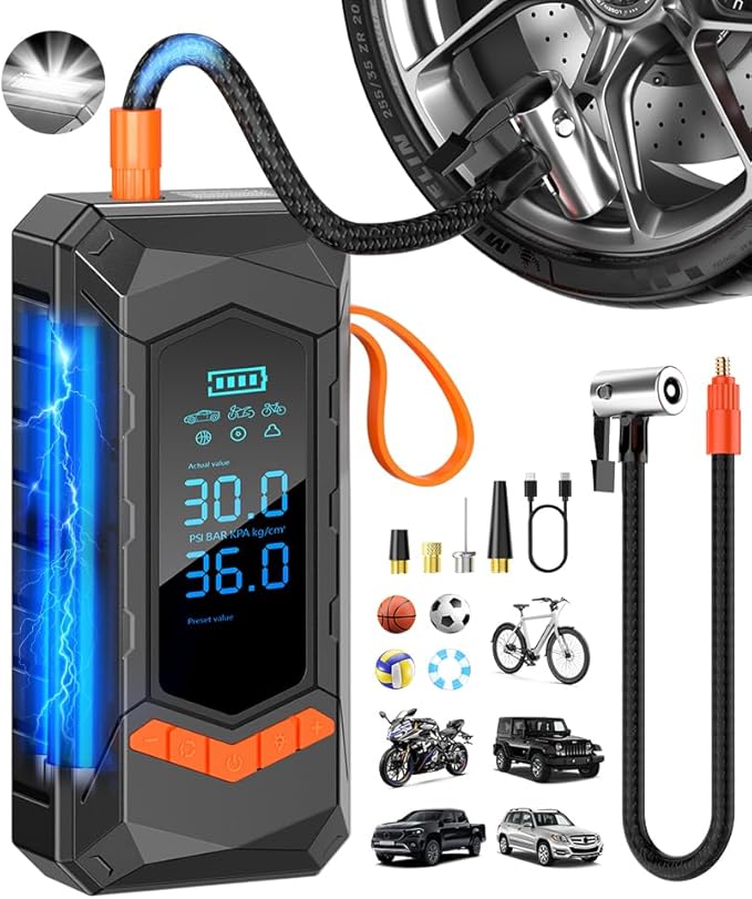 Tire Inflator Portable Air Compressor,160 PSI & 25000mAh Cordless Air Pump for Car Tires with Digital Pressure Gauge&Auto Shut-Off, Tire Pump Portable Tire Inflator for Car, Motorcycle, Bicycle, Ball