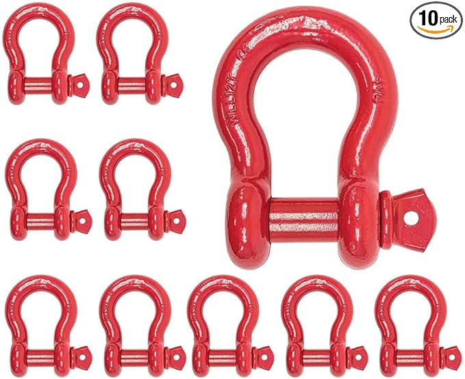 Mytee Products 1-1/8" Anchor Shackle Forged Carbon Steel w/Alloy Screw Pin WLL # 9.50 Ton 19,000 lbs Double Rust Protection Heavy Duty D Ring Shackle for Towing, Rigging & Vehicle Recovery (10 Pack)